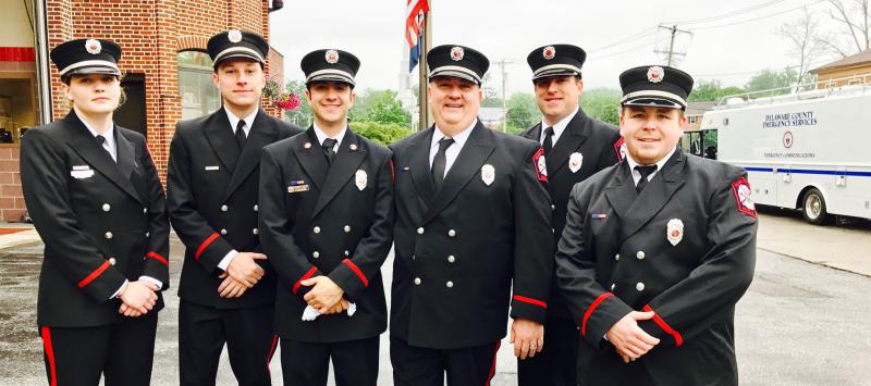 (L-R) FF Alexa DeNicola, FF Alex Tornetta, Captain Robert Bruno, FF Damien Enderle, FF Joseph Cavanaugh, & FF Dennis Nunan.