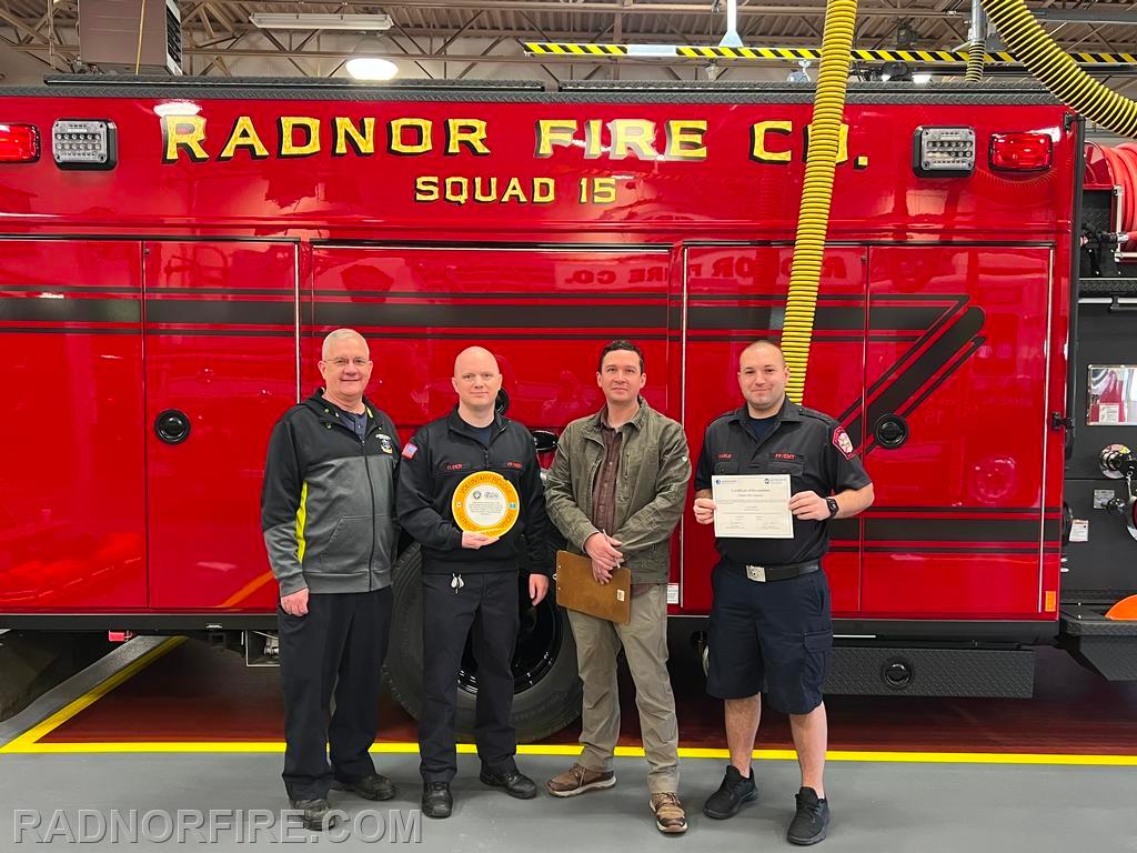(From left to right) Regional EMS Director Pat O'Connell, Firefighter/Medic Bill Elder, Pa Fish and Boat Representative Rob Carovillano, Firefighter/EMT Andrew Gable